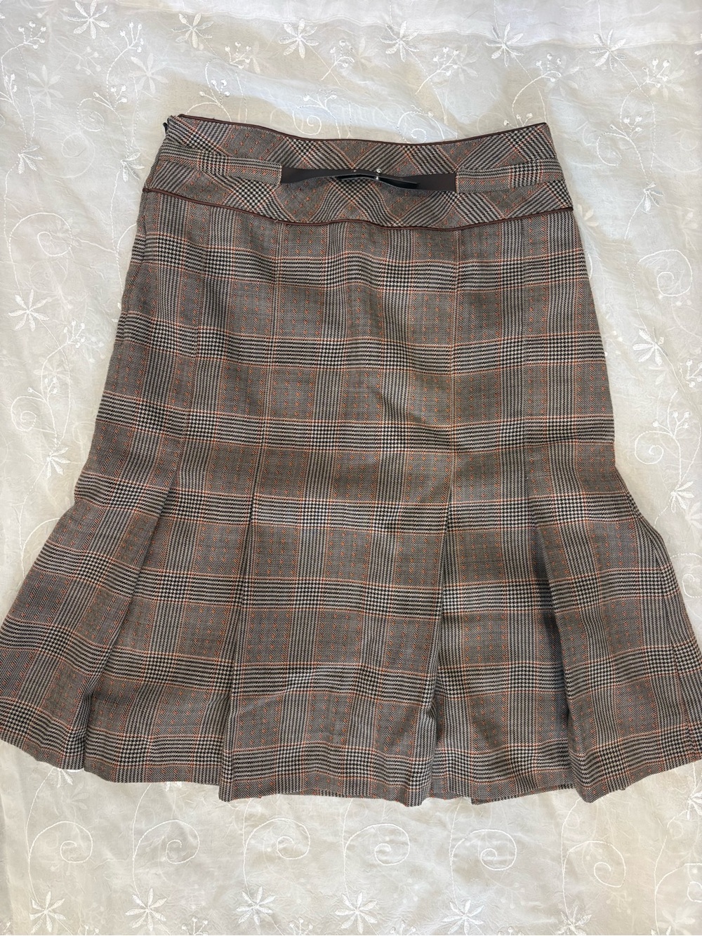 VINTAGE Retro Classic Plaid Pleated Women's Midi Skirt Brown & Black